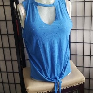 Nwot distressed front tie blue crop top abound